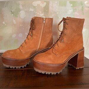 NEW!•Free People•Dylan Lace-up Boots•Suede Platform Chunky Heel•Size 8 (39)